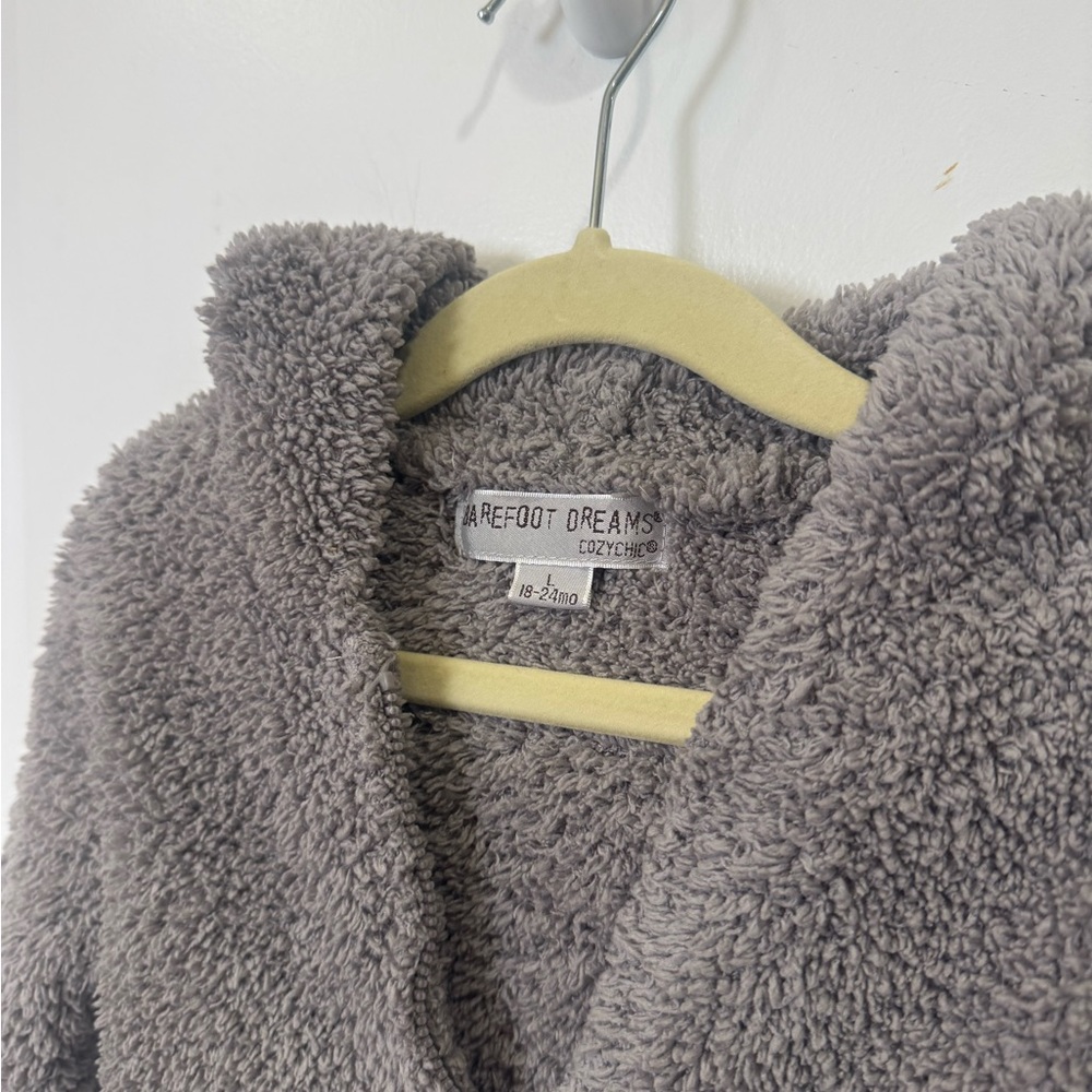 BAREFOOT DREAMS BABY COZYCHIC LITE GRAY ZIP UP SHERPA HOODIE 18-24M - Picture 2 of 5